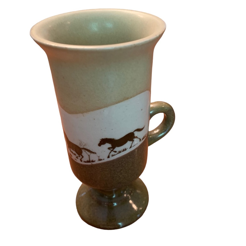 VTG. Otagiri Pottery Stoneware Stem Irish Coffee Mug Horses Brown Tan 5.5”